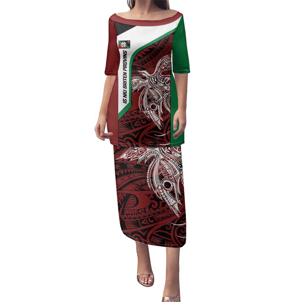 Personalised PNG East New Britain Province Family Matching Puletasi and Hawaiian Shirt Bird of Paradise Tattoo Flag Motif - Polynesian Pride