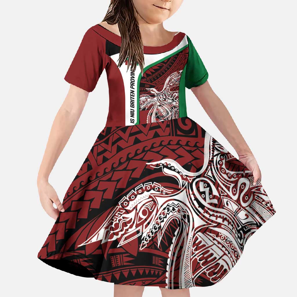 Personalised PNG East New Britain Province Family Matching Short Sleeve Bodycon Dress and Hawaiian Shirt Bird of Paradise Tattoo Flag Motif - Polynesian Pride
