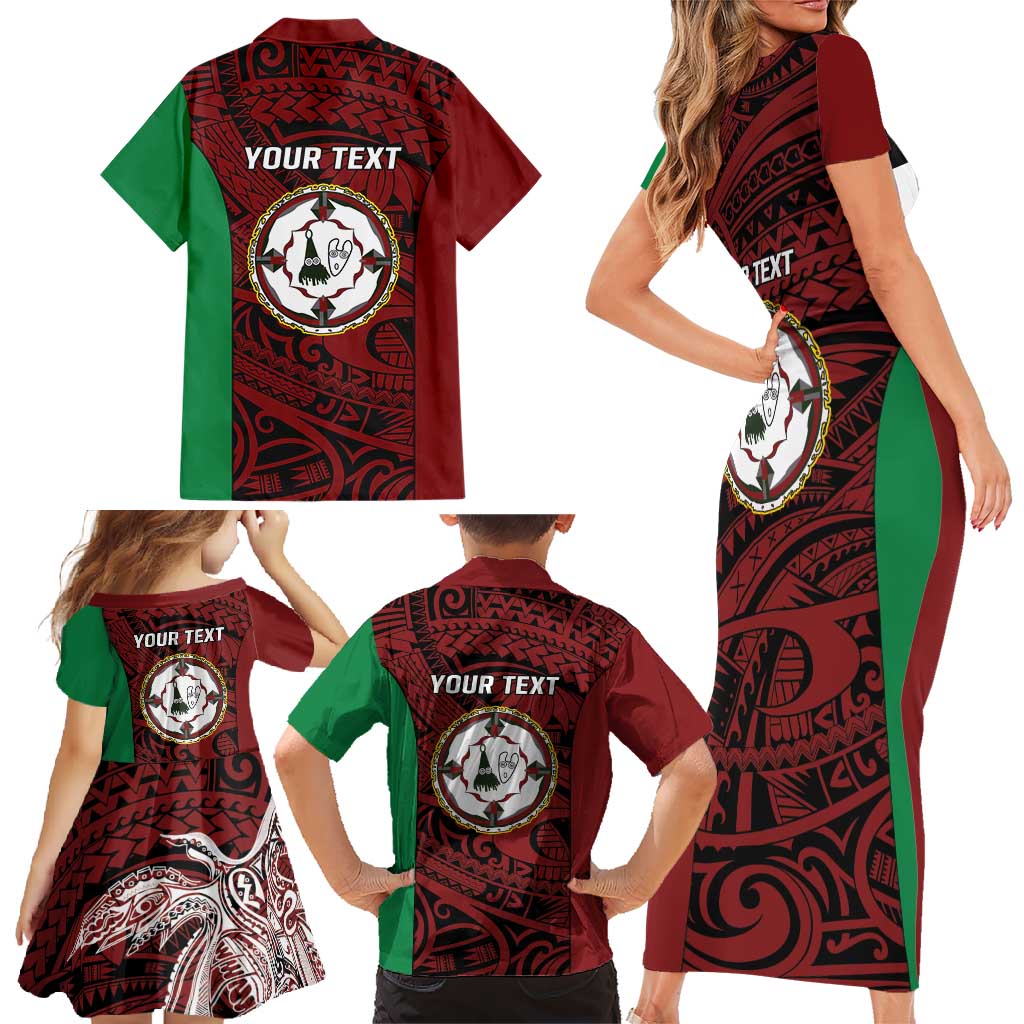 Personalised PNG East New Britain Province Family Matching Short Sleeve Bodycon Dress and Hawaiian Shirt Bird of Paradise Tattoo Flag Motif - Polynesian Pride