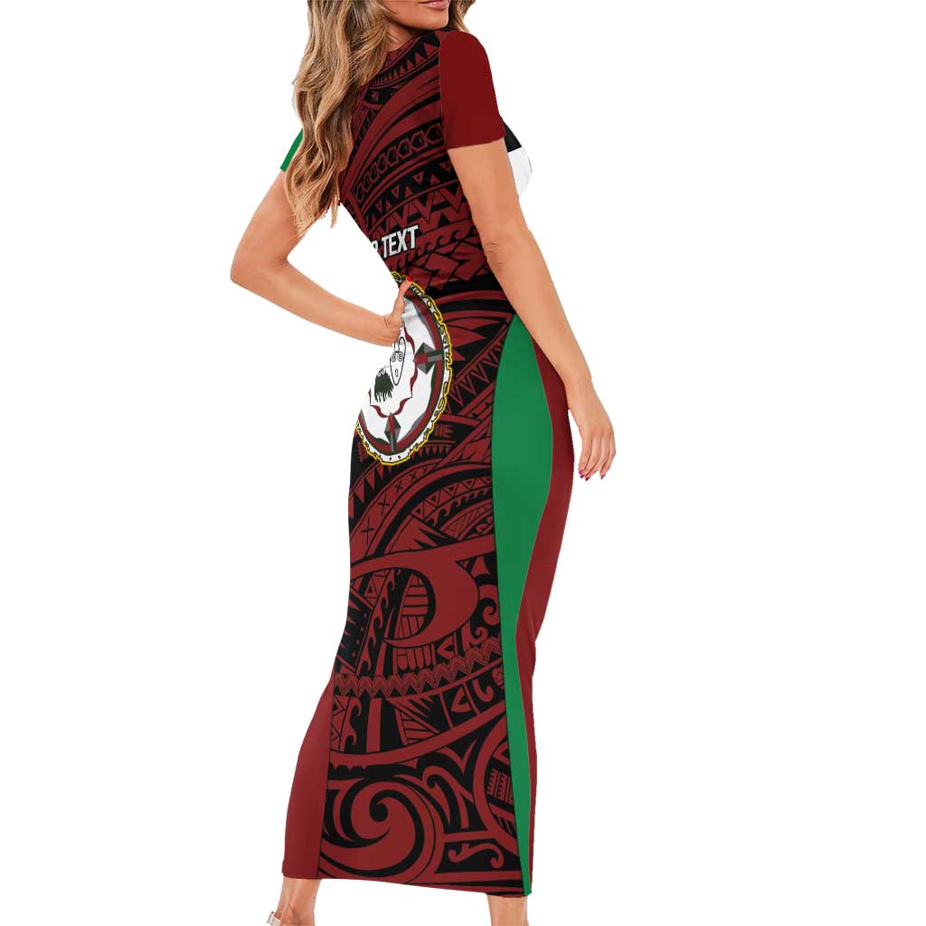 Personalised PNG East New Britain Province Family Matching Short Sleeve Bodycon Dress and Hawaiian Shirt Bird of Paradise Tattoo Flag Motif - Polynesian Pride