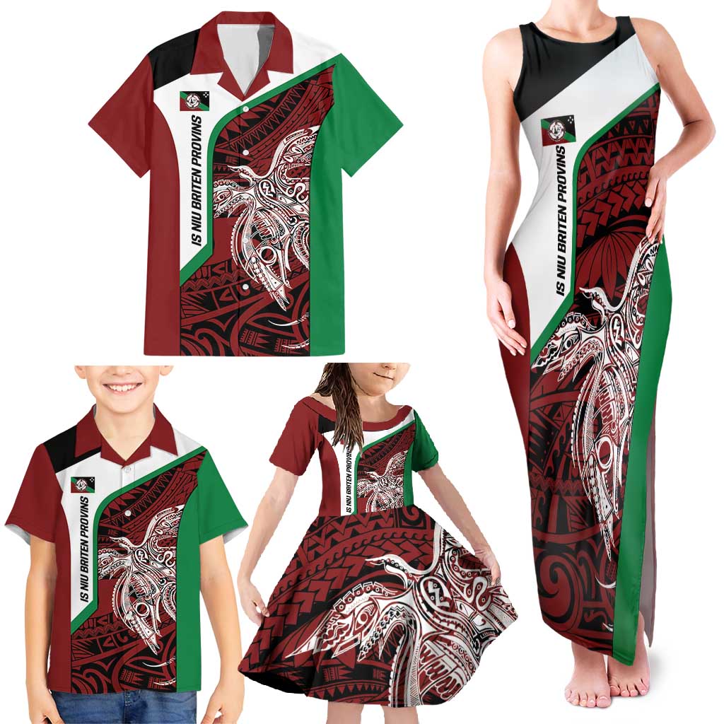 Personalised PNG East New Britain Province Family Matching Tank Maxi Dress and Hawaiian Shirt Bird of Paradise Tattoo Flag Motif - Polynesian Pride