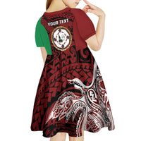 Personalised PNG East New Britain Province Kid Short Sleeve Dress Bird of Paradise Tattoo Flag Motif - Polynesian Pride