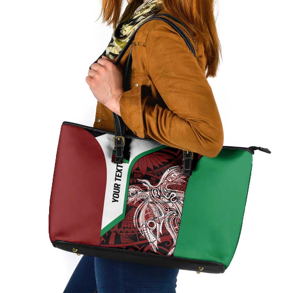 Personalised PNG East New Britain Province Leather Tote Bag Bird of Paradise Tattoo Flag Motif - Polynesian Pride