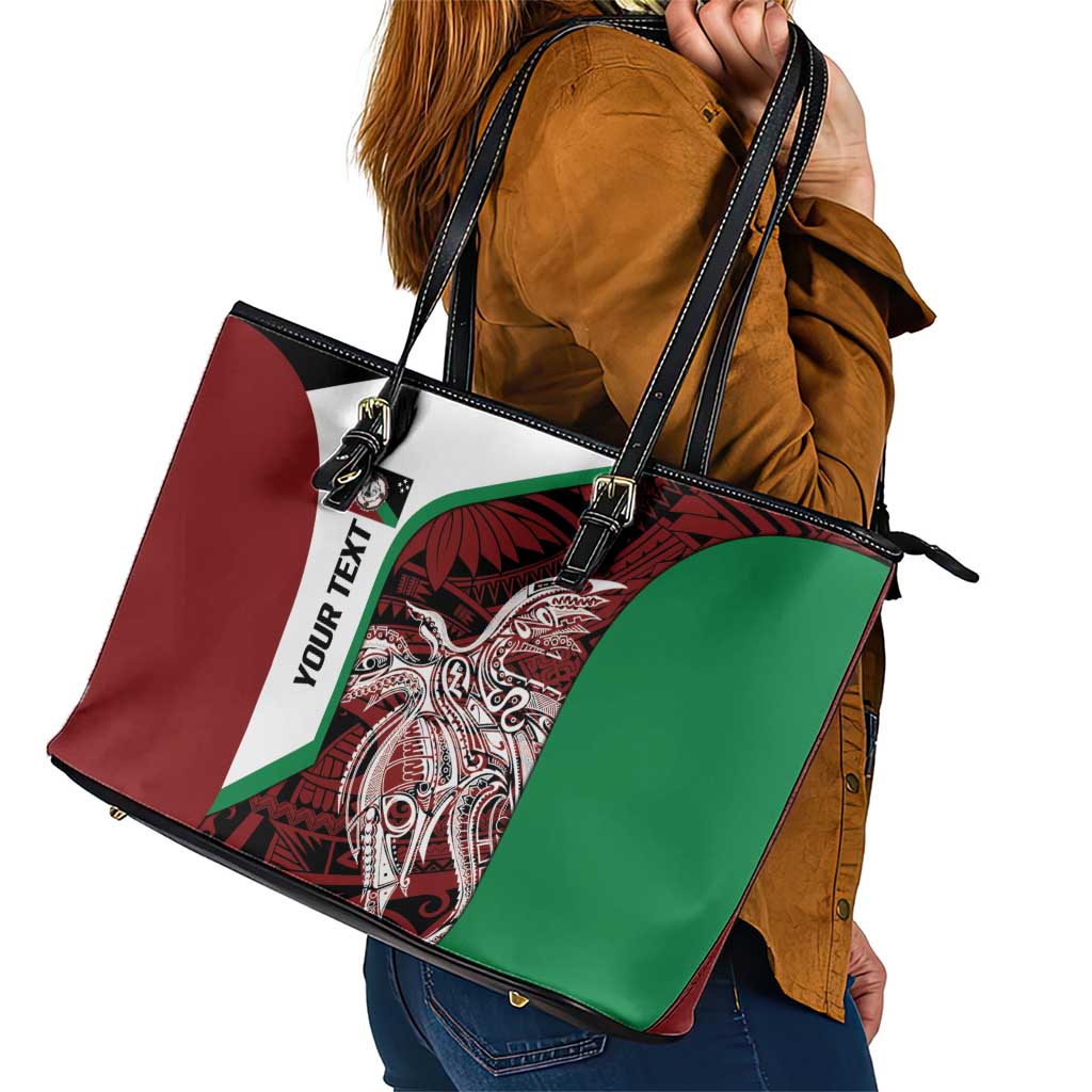 Personalised PNG East New Britain Province Leather Tote Bag Bird of Paradise Tattoo Flag Motif - Polynesian Pride