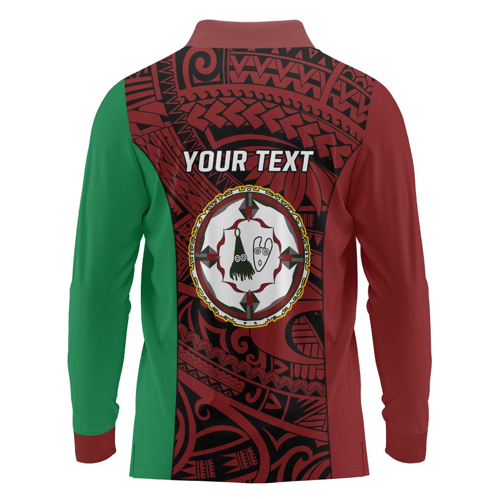 Personalised PNG East New Britain Province Long Sleeve Polo Shirt Bird of Paradise Tattoo Flag Motif - Polynesian Pride