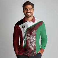 Personalised PNG East New Britain Province Long Sleeve Polo Shirt Bird of Paradise Tattoo Flag Motif - Polynesian Pride