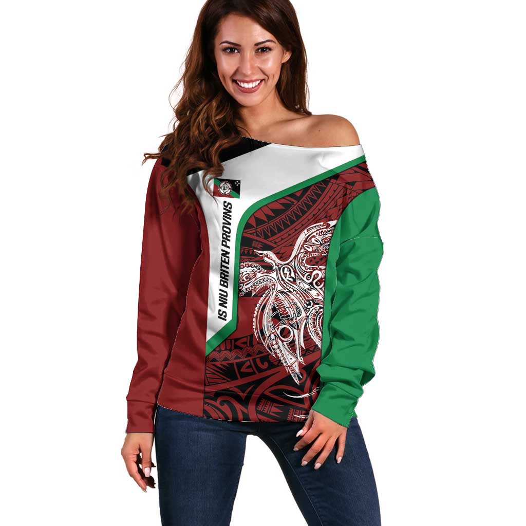 Personalised PNG East New Britain Province Off Shoulder Sweater Bird of Paradise Tattoo Flag Motif - Polynesian Pride