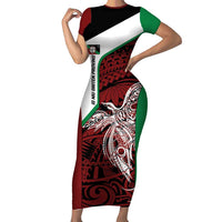 Personalised PNG East New Britain Province Short Sleeve Bodycon Dress Bird of Paradise Tattoo Flag Motif - Polynesian Pride