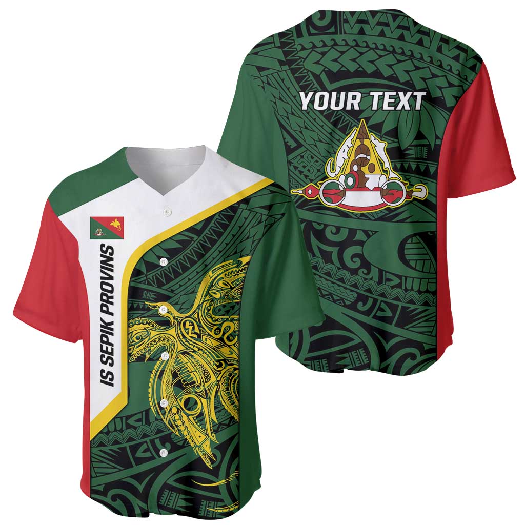 Personalised PNG East Sepik Province Baseball Jersey Bird of Paradise Tattoo Flag Motif - Polynesian Pride