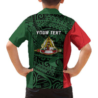 Personalised PNG East Sepik Province Family Matching Off The Shoulder Long Sleeve Dress and Hawaiian Shirt Bird of Paradise Tattoo Flag Motif - Polynesian Pride