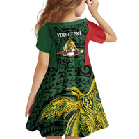 Personalised PNG East Sepik Province Family Matching Off The Shoulder Long Sleeve Dress and Hawaiian Shirt Bird of Paradise Tattoo Flag Motif - Polynesian Pride