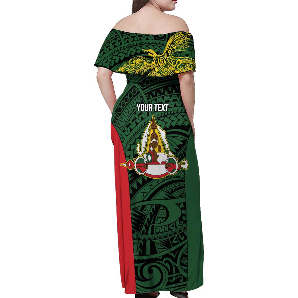 Personalised PNG East Sepik Province Family Matching Off Shoulder Maxi Dress and Hawaiian Shirt Bird of Paradise Tattoo Flag Motif - Polynesian Pride
