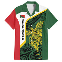 Personalised PNG East Sepik Province Family Matching Puletasi and Hawaiian Shirt Bird of Paradise Tattoo Flag Motif LT9 Dad's Shirt - Short Sleeve Green - Polynesian Pride