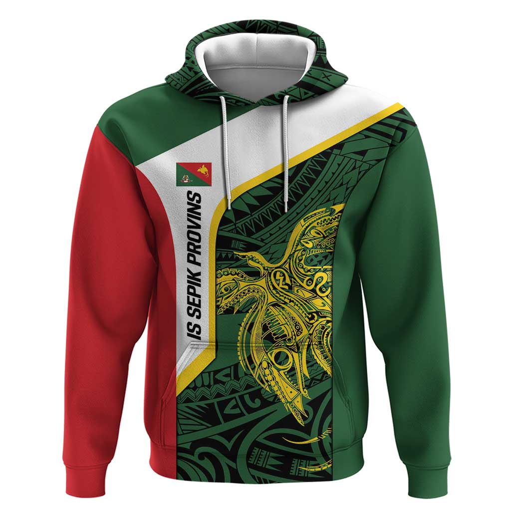 Personalised PNG East Sepik Province Hoodie Bird of Paradise Tattoo Flag Motif - Polynesian Pride