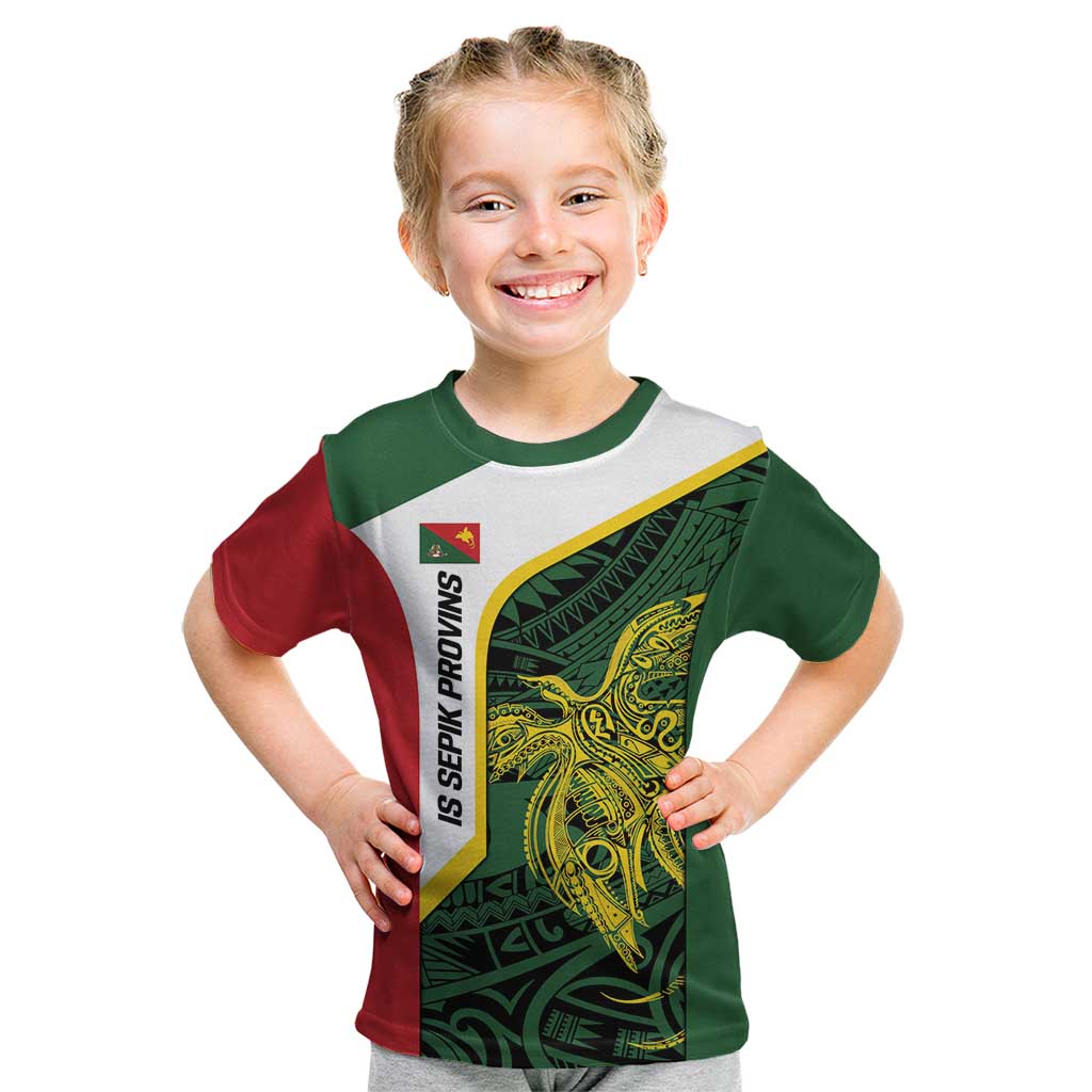 Personalised PNG East Sepik Province Kid T Shirt Bird of Paradise Tattoo Flag Motif - Polynesian Pride