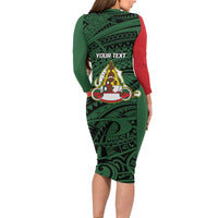 Personalised PNG East Sepik Province Long Sleeve Bodycon Dress Bird of Paradise Tattoo Flag Motif - Polynesian Pride