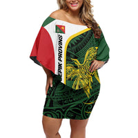Personalised PNG East Sepik Province Off Shoulder Short Dress Bird of Paradise Tattoo Flag Motif - Polynesian Pride