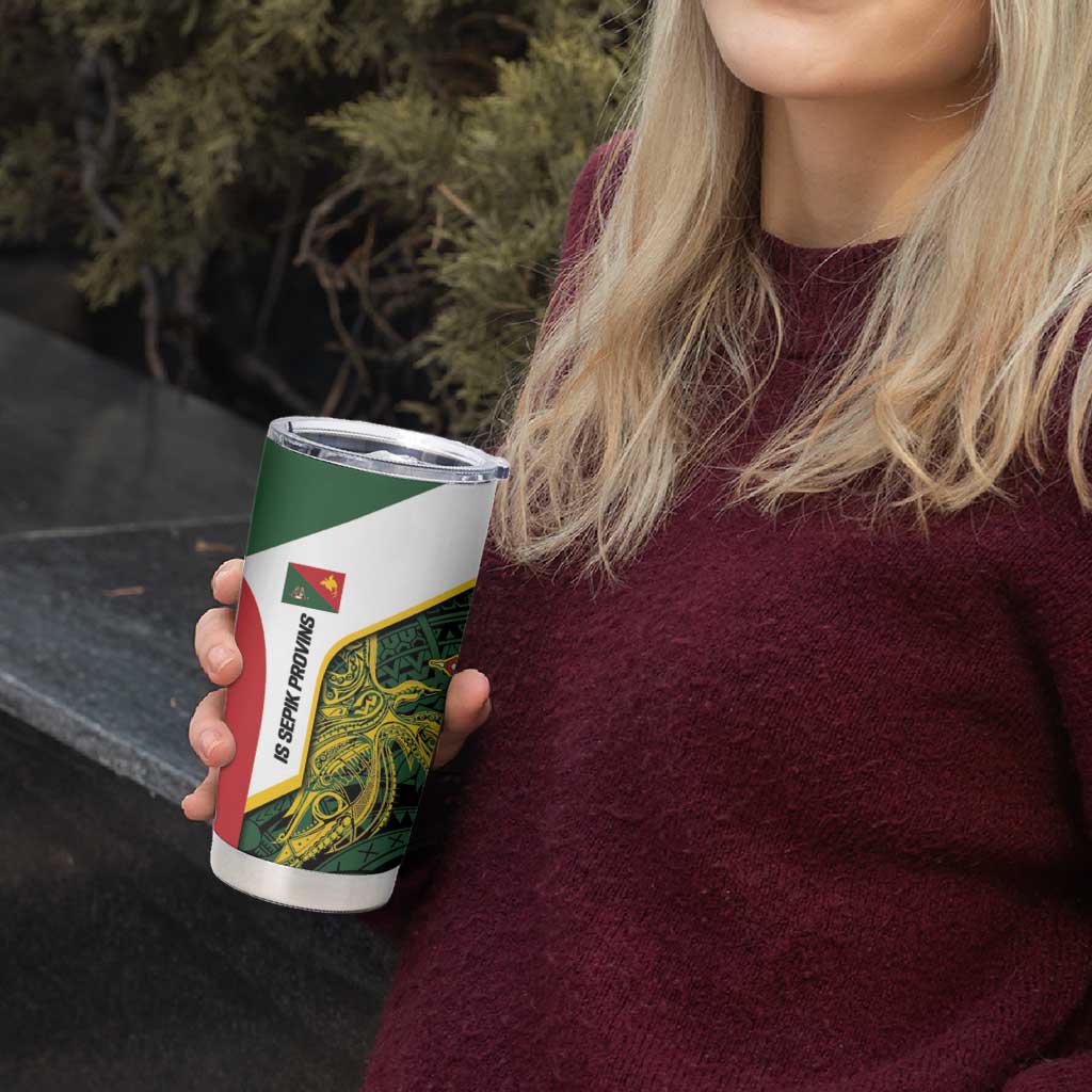 Personalised PNG East Sepik Province Tumbler Cup Bird of Paradise Tattoo Flag Motif - Polynesian Pride