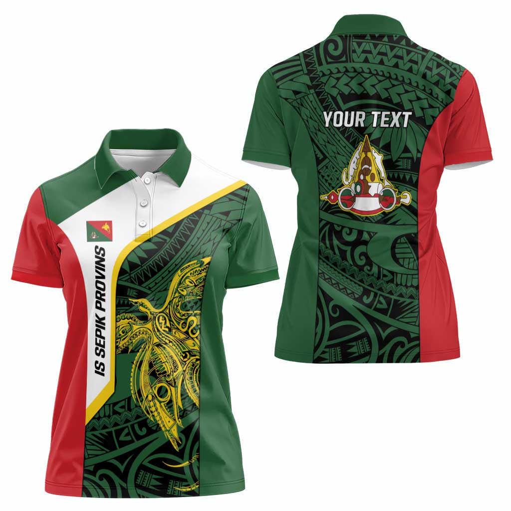 Personalised PNG East Sepik Province Women Polo Shirt Bird of Paradise Tattoo Flag Motif - Polynesian Pride