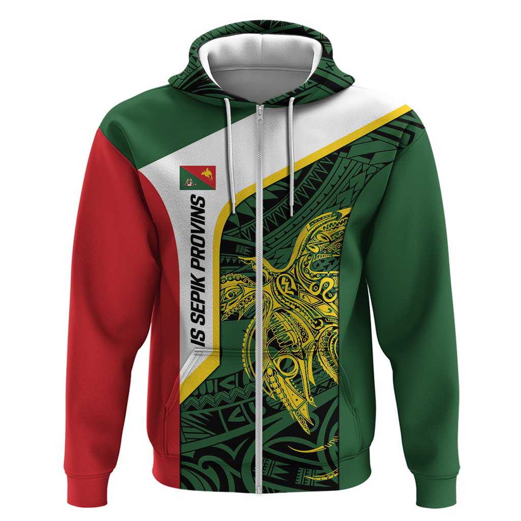 Personalised PNG East Sepik Province Zip Hoodie Bird of Paradise Tattoo Flag Motif - Polynesian Pride