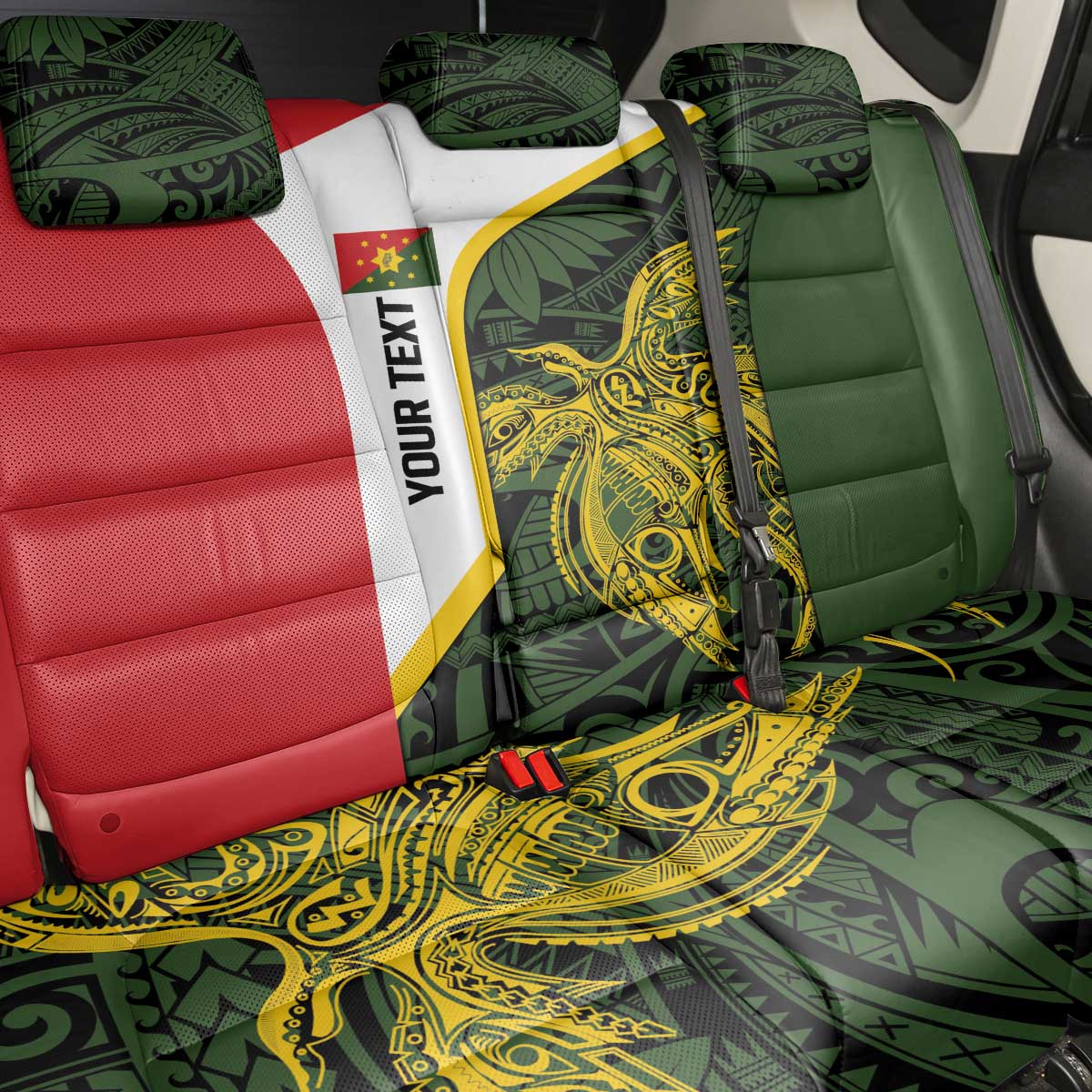 Personalised PNG Eastern Highlands Back Car Seat Cover Bird of Paradise Tattoo Flag Motif - Polynesian Pride