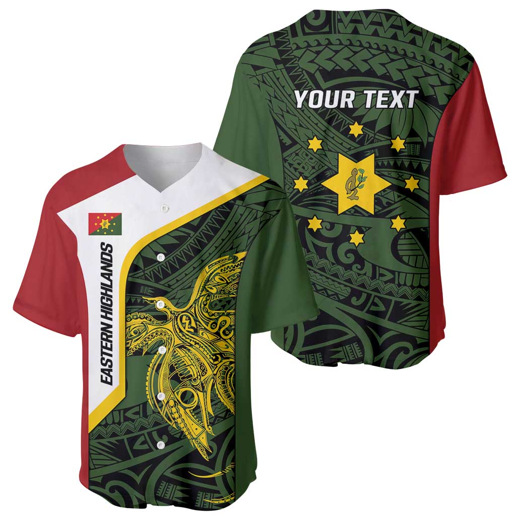 Personalised PNG Eastern Highlands Baseball Jersey Bird of Paradise Tattoo Flag Motif - Polynesian Pride
