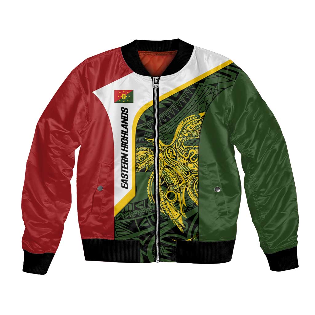 Personalised PNG Eastern Highlands Bomber Jacket Bird of Paradise Tattoo Flag Motif - Polynesian Pride