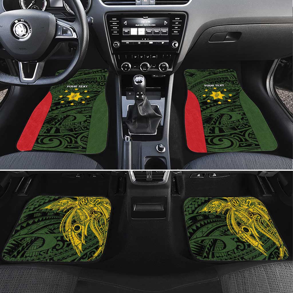 Personalised PNG Eastern Highlands Car Mats Bird of Paradise Tattoo Flag Motif LT9 Set 4pcs Green - Polynesian Pride