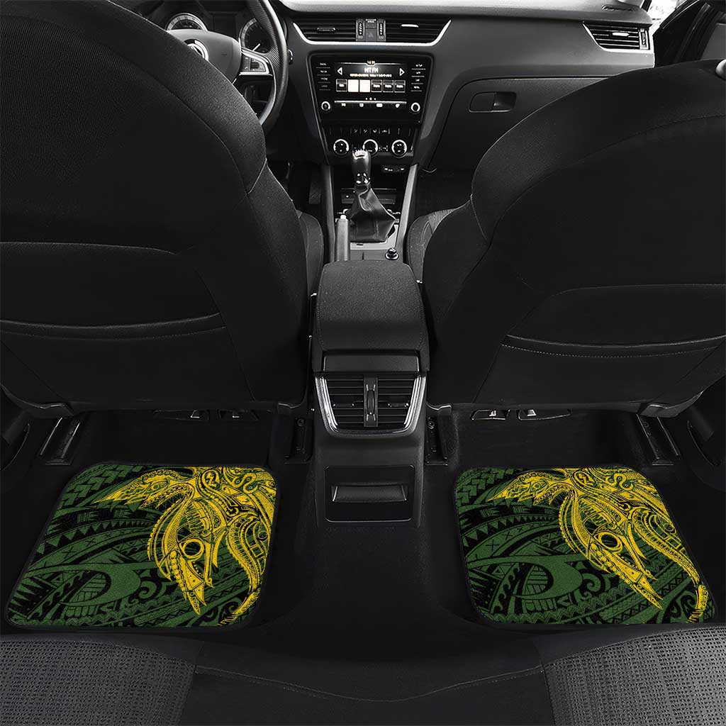 Personalised PNG Eastern Highlands Car Mats Bird of Paradise Tattoo Flag Motif LT9 Set 2pcs - Back Green - Polynesian Pride