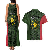 Personalised PNG Eastern Highlands Couples Matching Tank Maxi Dress and Hawaiian Shirt Bird of Paradise Tattoo Flag Motif - Polynesian Pride