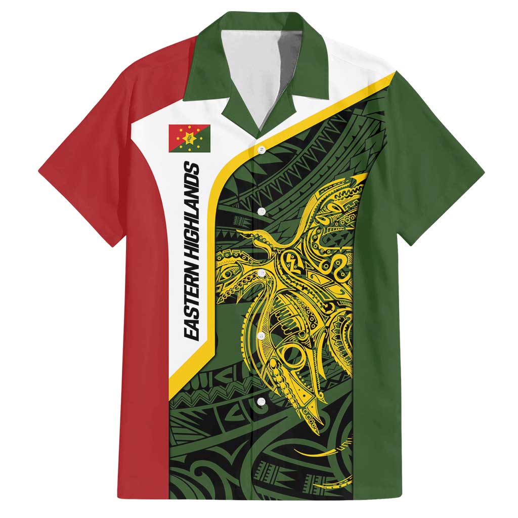 Personalised PNG Eastern Highlands Family Matching Long Sleeve Bodycon Dress and Hawaiian Shirt Bird of Paradise Tattoo Flag Motif - Polynesian Pride