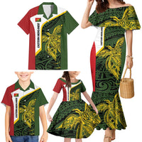 Personalised PNG Eastern Highlands Family Matching Mermaid Dress and Hawaiian Shirt Bird of Paradise Tattoo Flag Motif - Polynesian Pride