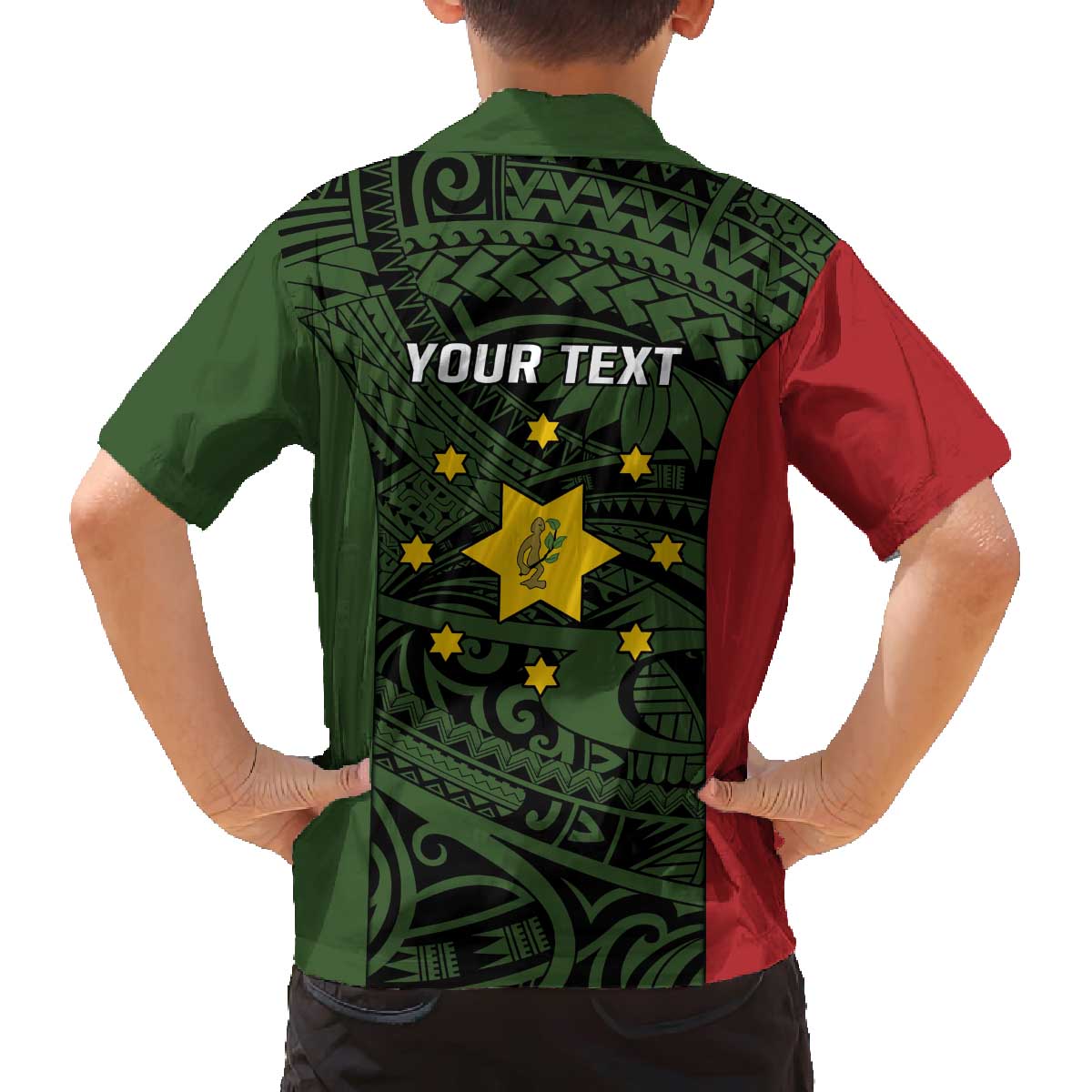 Personalised PNG Eastern Highlands Family Matching Off The Shoulder Long Sleeve Dress and Hawaiian Shirt Bird of Paradise Tattoo Flag Motif - Polynesian Pride