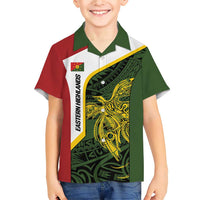 Personalised PNG Eastern Highlands Family Matching Short Sleeve Bodycon Dress and Hawaiian Shirt Bird of Paradise Tattoo Flag Motif - Polynesian Pride