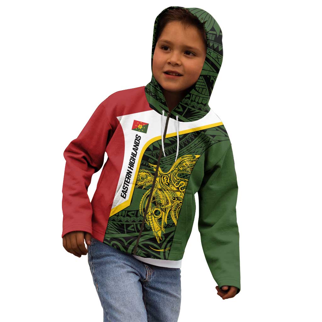 Personalised PNG Eastern Highlands Kid Hoodie Bird of Paradise Tattoo Flag Motif - Polynesian Pride