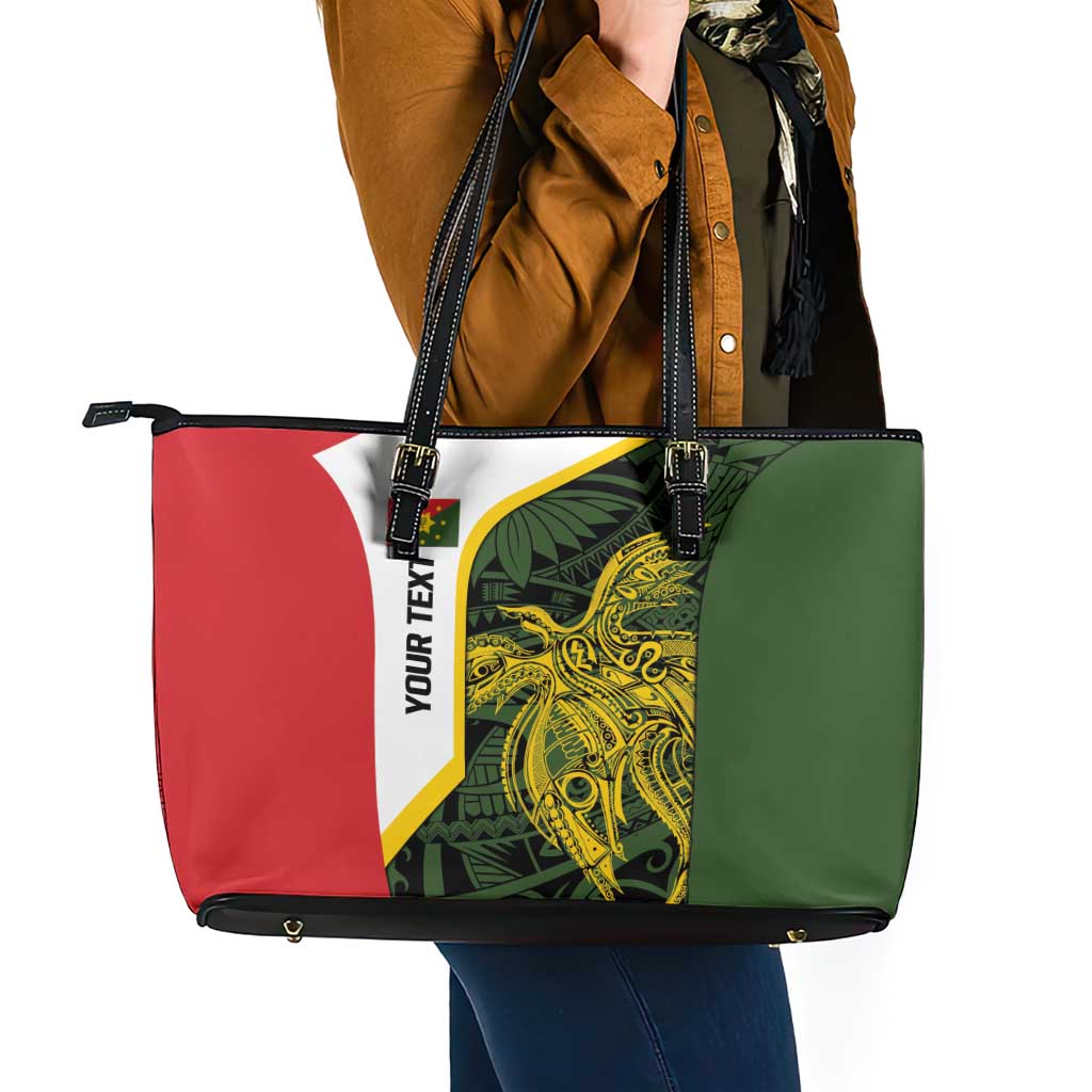 Personalised PNG Eastern Highlands Leather Tote Bag Bird of Paradise Tattoo Flag Motif - Polynesian Pride