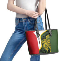 Personalised PNG Eastern Highlands Leather Tote Bag Bird of Paradise Tattoo Flag Motif - Polynesian Pride