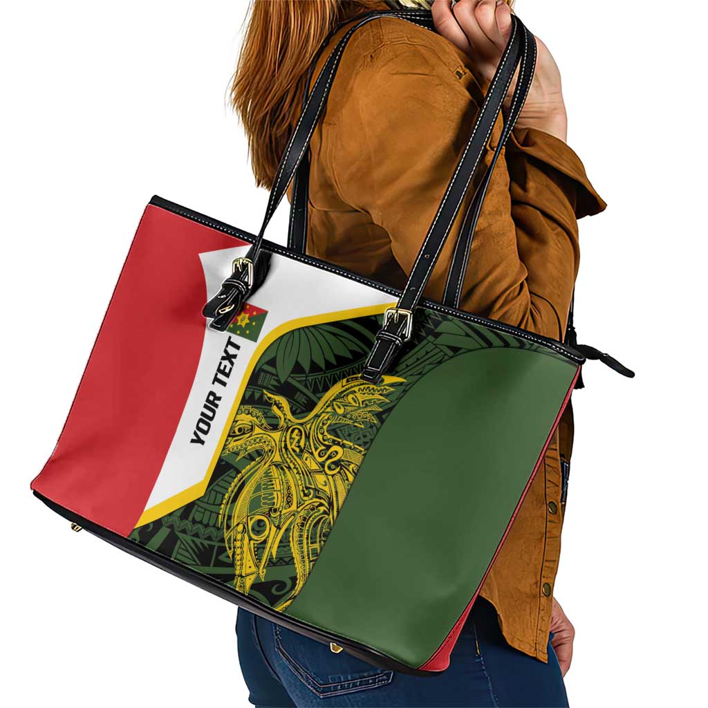 Personalised PNG Eastern Highlands Leather Tote Bag Bird of Paradise Tattoo Flag Motif - Polynesian Pride