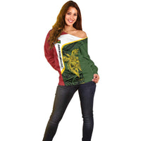 Personalised PNG Eastern Highlands Off Shoulder Sweater Bird of Paradise Tattoo Flag Motif - Polynesian Pride