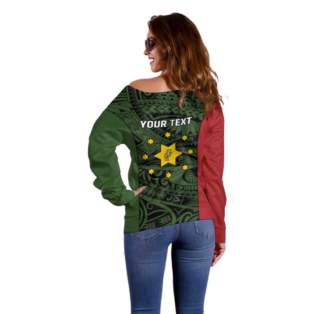Personalised PNG Eastern Highlands Off Shoulder Sweater Bird of Paradise Tattoo Flag Motif - Polynesian Pride