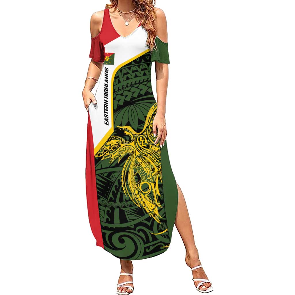 Personalised PNG Eastern Highlands Summer Maxi Dress Bird of Paradise Tattoo Flag Motif - Polynesian Pride