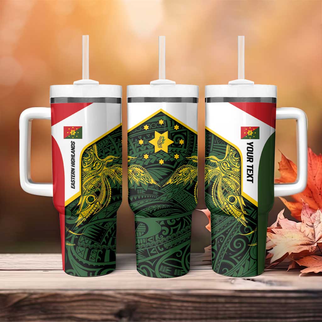 Personalised PNG Eastern Highlands Tumbler With Handle Bird of Paradise Tattoo Flag Motif - Polynesian Pride