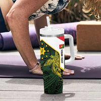 Personalised PNG Eastern Highlands Tumbler With Handle Bird of Paradise Tattoo Flag Motif - Polynesian Pride