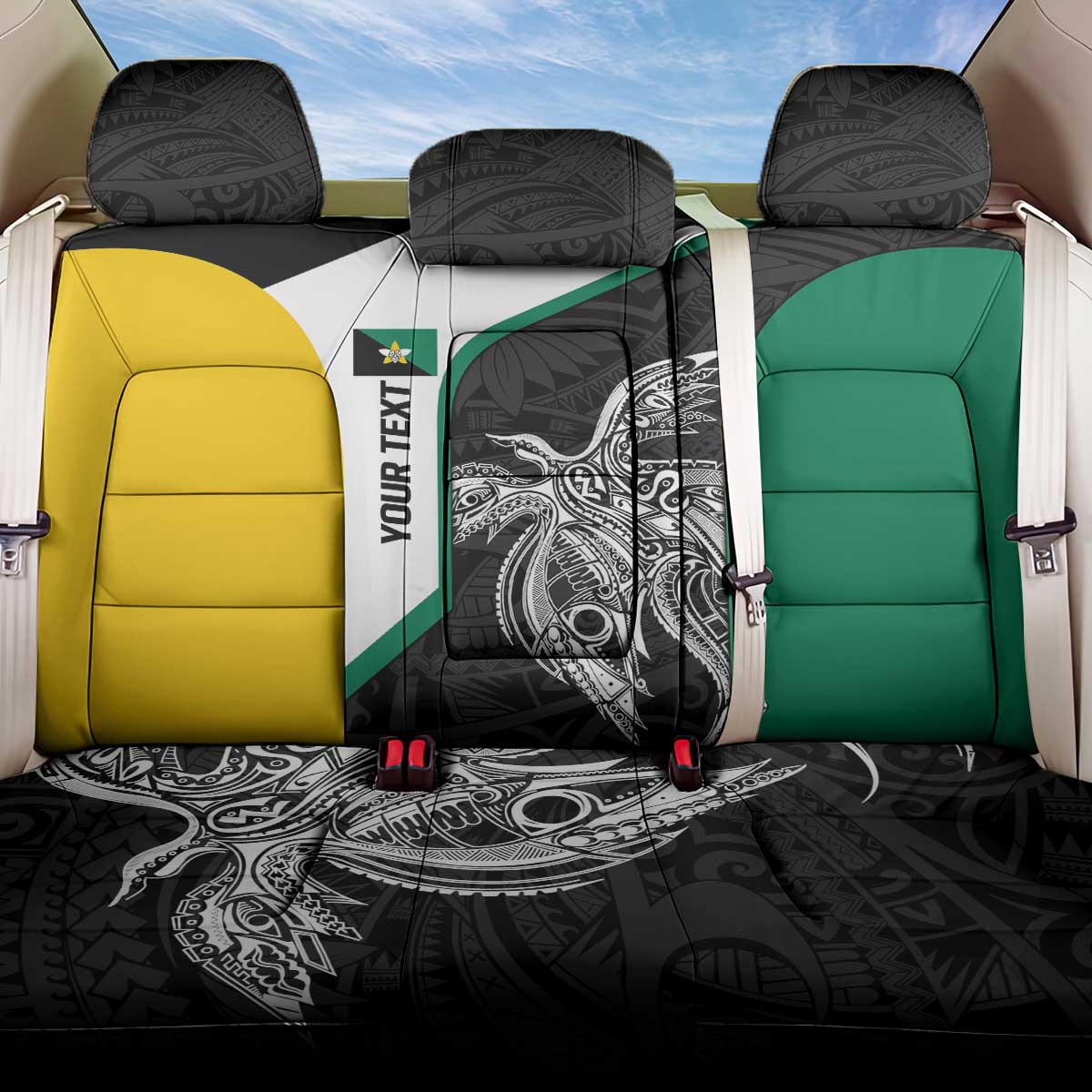 Personalised PNG Enga Province Back Car Seat Cover Bird of Paradise Tattoo Flag Motif - Polynesian Pride