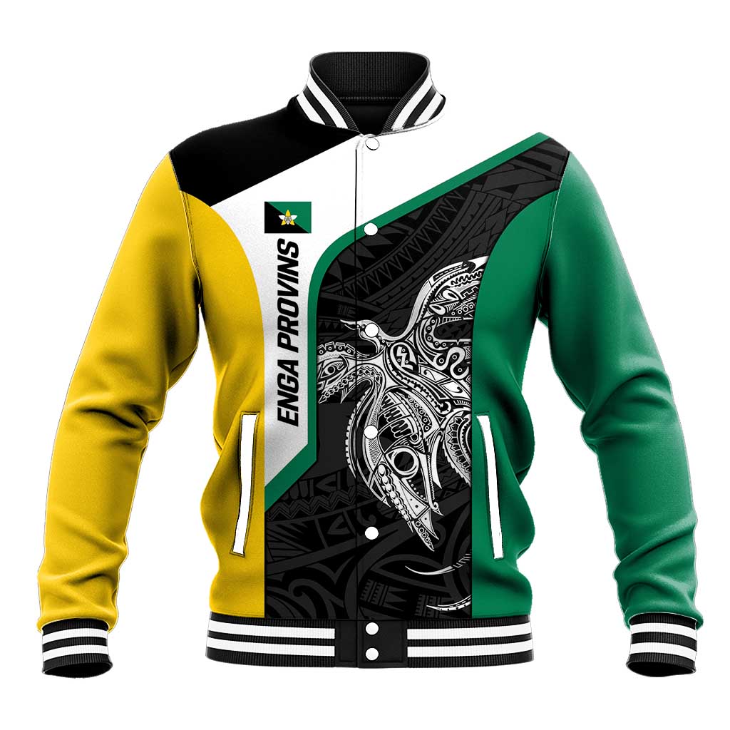 Personalised PNG Enga Province Baseball Jacket Bird of Paradise Tattoo Flag Motif LT9 Unisex Green - Polynesian Pride