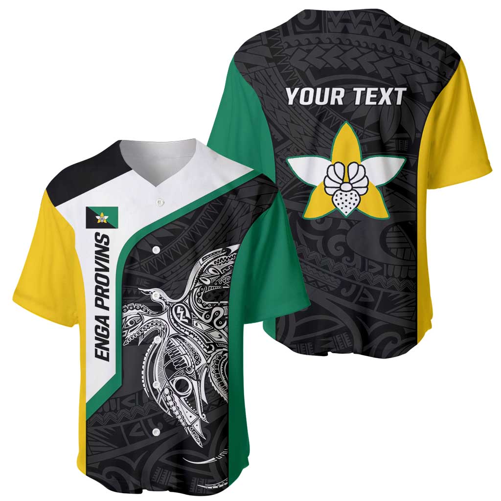 Personalised PNG Enga Province Baseball Jersey Bird of Paradise Tattoo Flag Motif - Polynesian Pride