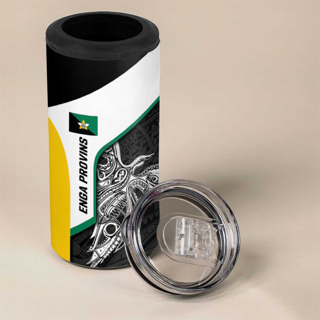 Personalised PNG Enga Province 4 in 1 Can Cooler Tumbler Bird of Paradise Tattoo Flag Motif - Polynesian Pride