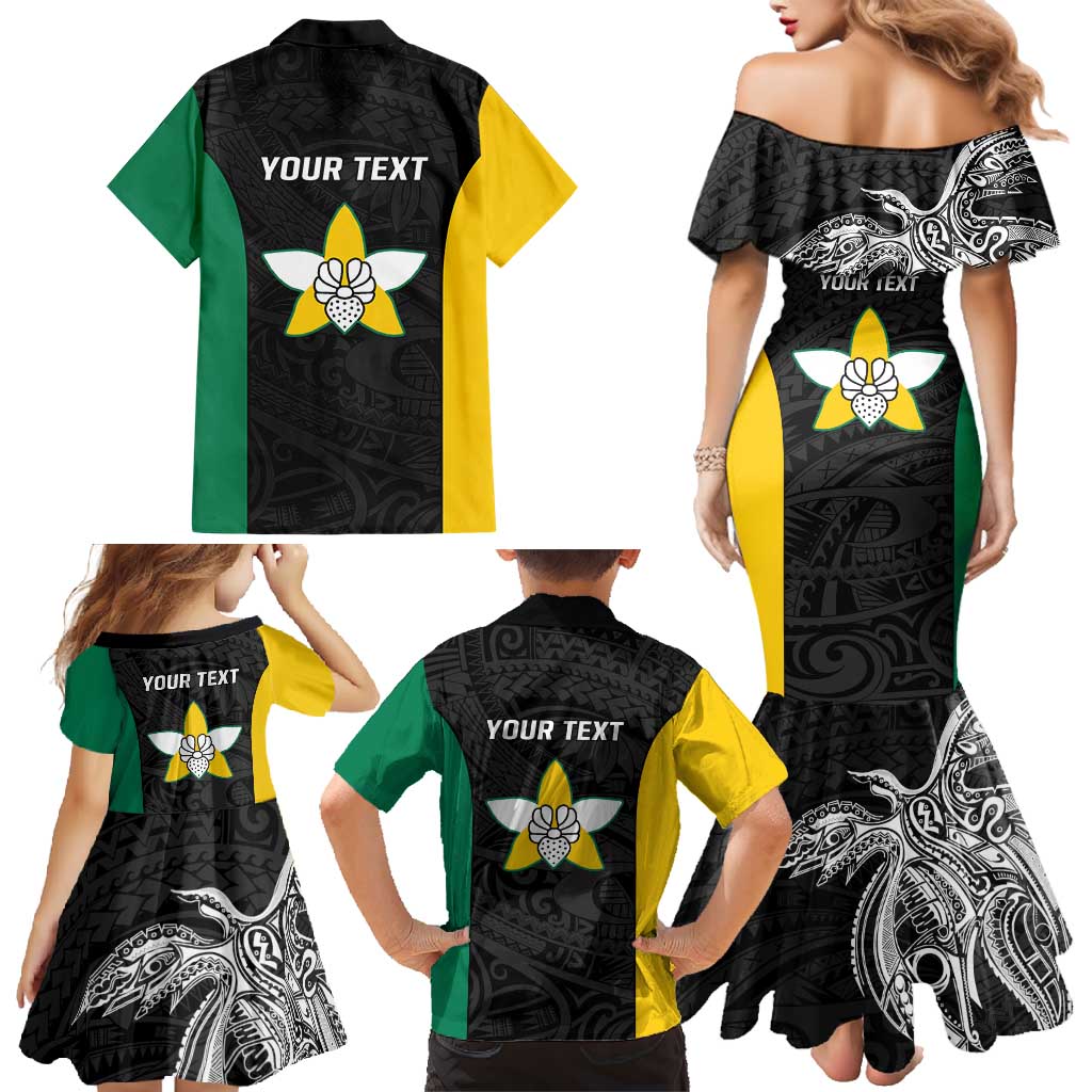 Personalised PNG Enga Province Family Matching Mermaid Dress and Hawaiian Shirt Bird of Paradise Tattoo Flag Motif - Polynesian Pride