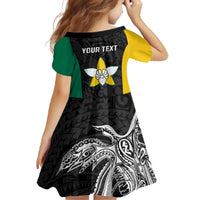 Personalised PNG Enga Province Family Matching Off The Shoulder Long Sleeve Dress and Hawaiian Shirt Bird of Paradise Tattoo Flag Motif - Polynesian Pride
