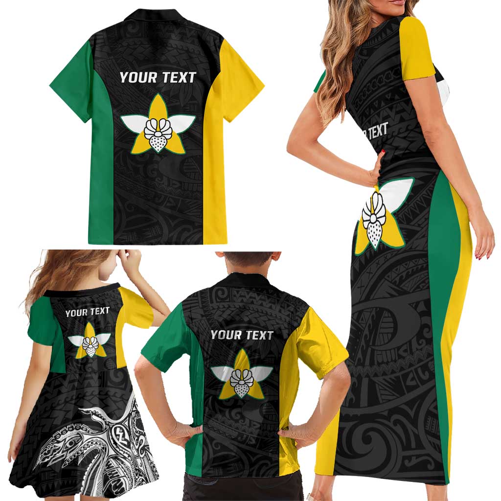 Personalised PNG Enga Province Family Matching Short Sleeve Bodycon Dress and Hawaiian Shirt Bird of Paradise Tattoo Flag Motif - Polynesian Pride